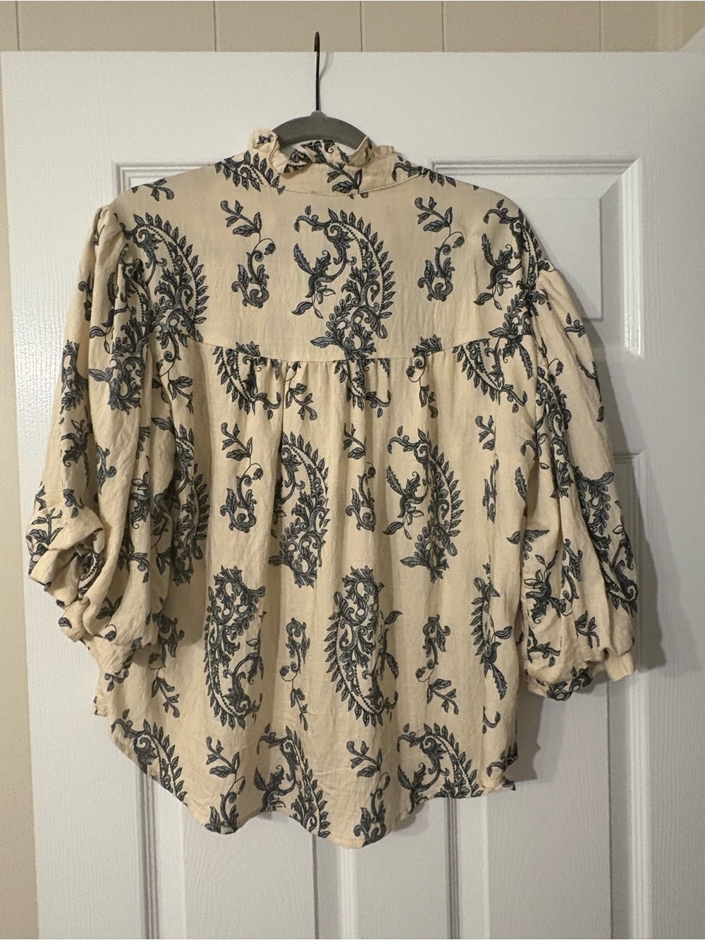 Cream Paisley Button-Down Ruffle Blouse - Picture 6 of 7